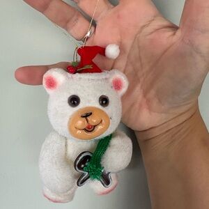 Vintage Jasco Christmas Teddy Bear Ornament: Flocked 1980s